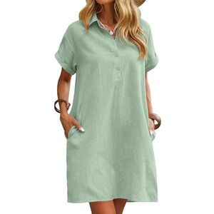 Mint green linen blend dress